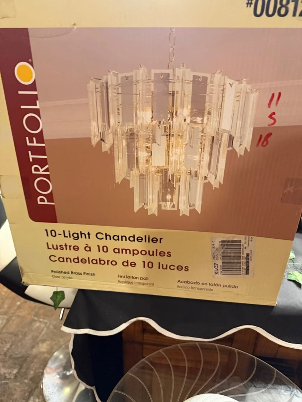 Portfolio Polished Brass 10-Light Chandelier with Clear Acrylic Panels